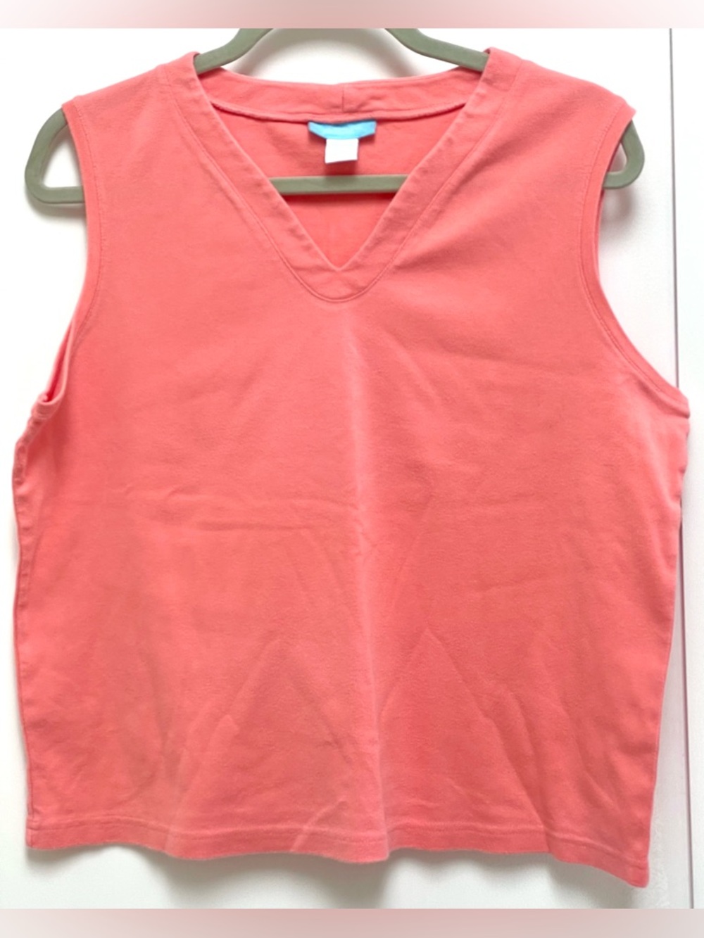 ☀️2/$20 Jennifer Moore Peachy Orange Knitted V-Neck Tank Top | 100% Cotton | EUC